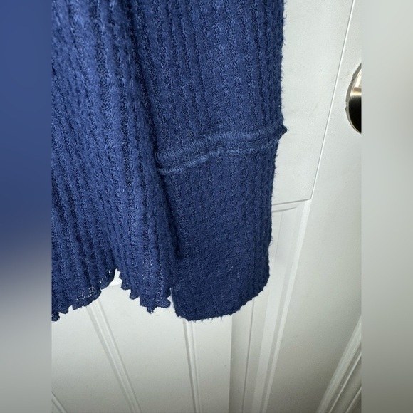 Anthropologie Navy Blue Waffle Knit Button Henley Long Sleeve - Picture 3 of 7